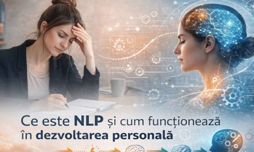 Ilustrație despre NLP care arată diferența dintre reacțiile automate și răspunsul conștient în dezvoltarea personală