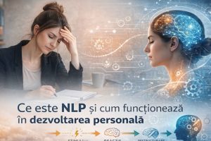 Ilustrație despre NLP care arată diferența dintre reacțiile automate și răspunsul conștient în dezvoltarea personală