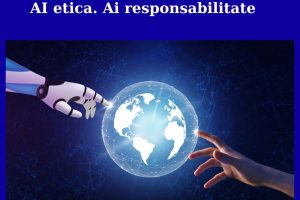 grafica despre AI etica. pamantul mana de om, mana de robot