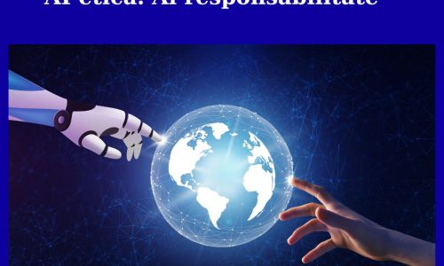 grafica despre AI etica. pamantul mana de om, mana de robot